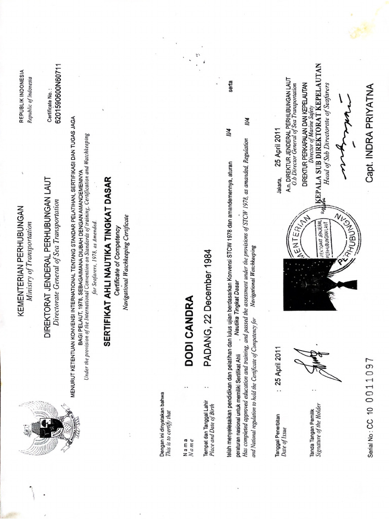 Dodi Certificate Seaman | PDF