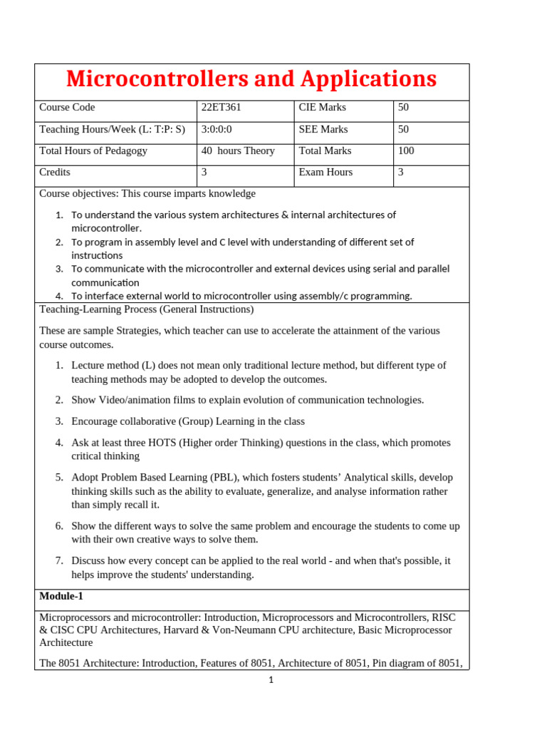 mca_1&2 | PDF | Central Processing Unit | Microcontroller