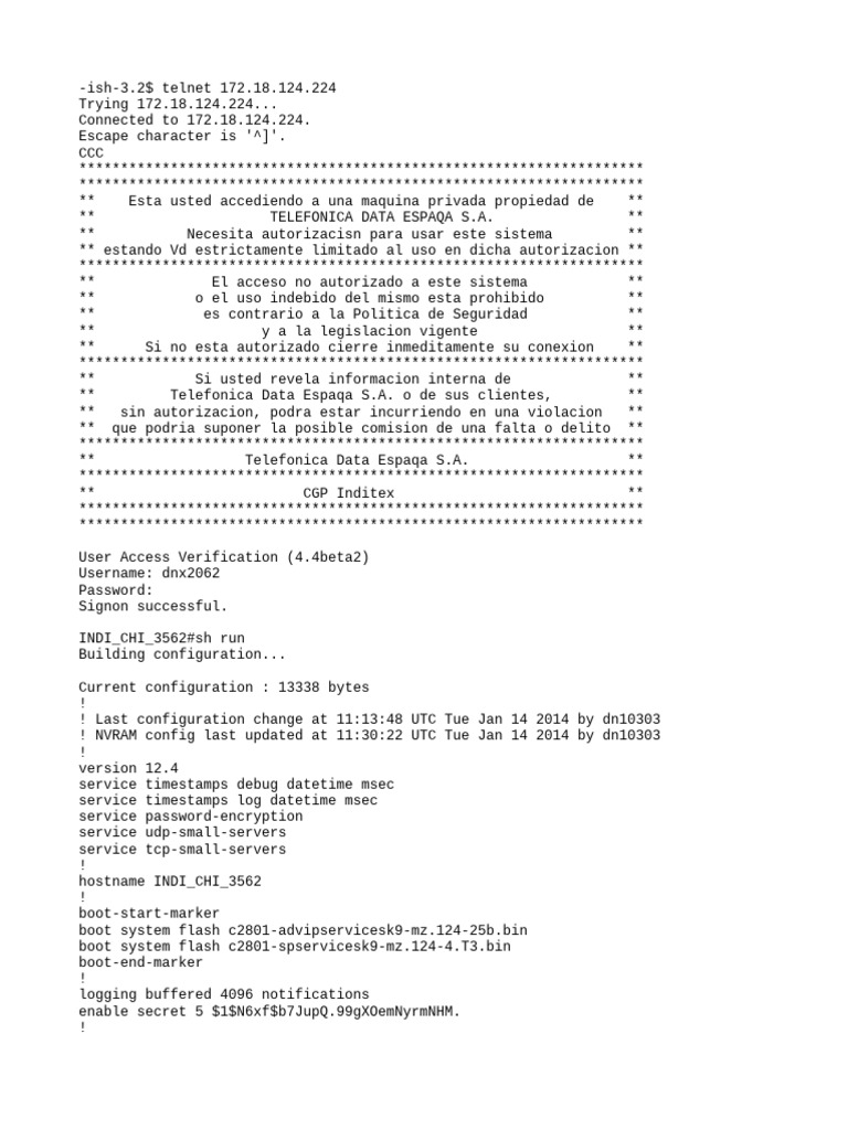 Telnet Access and Configuration Log | PDF | Internet Protocols | Ip Address