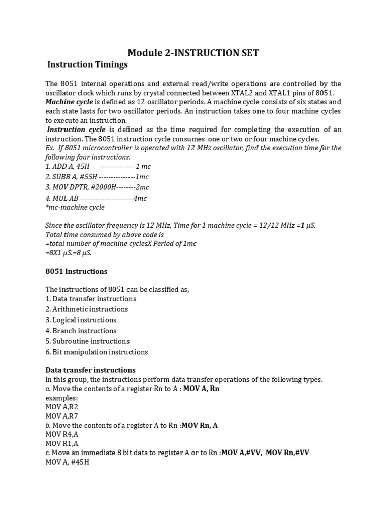 8051 Instruction Set and Timing Analysis | PDF | Assembly Language ...