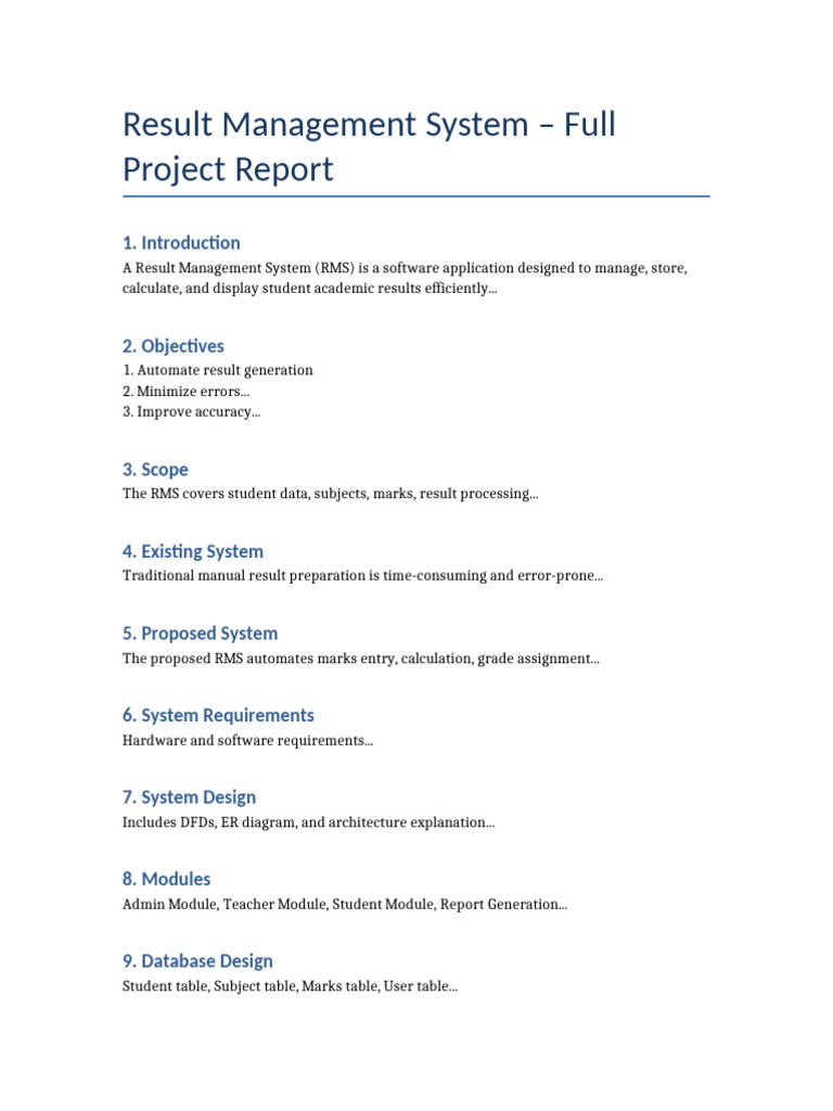 Result Management System Project Report | PDF