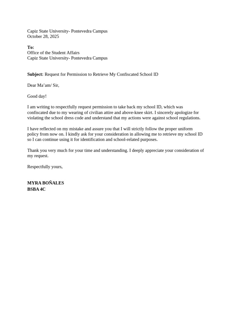 Excuse Letter | PDF