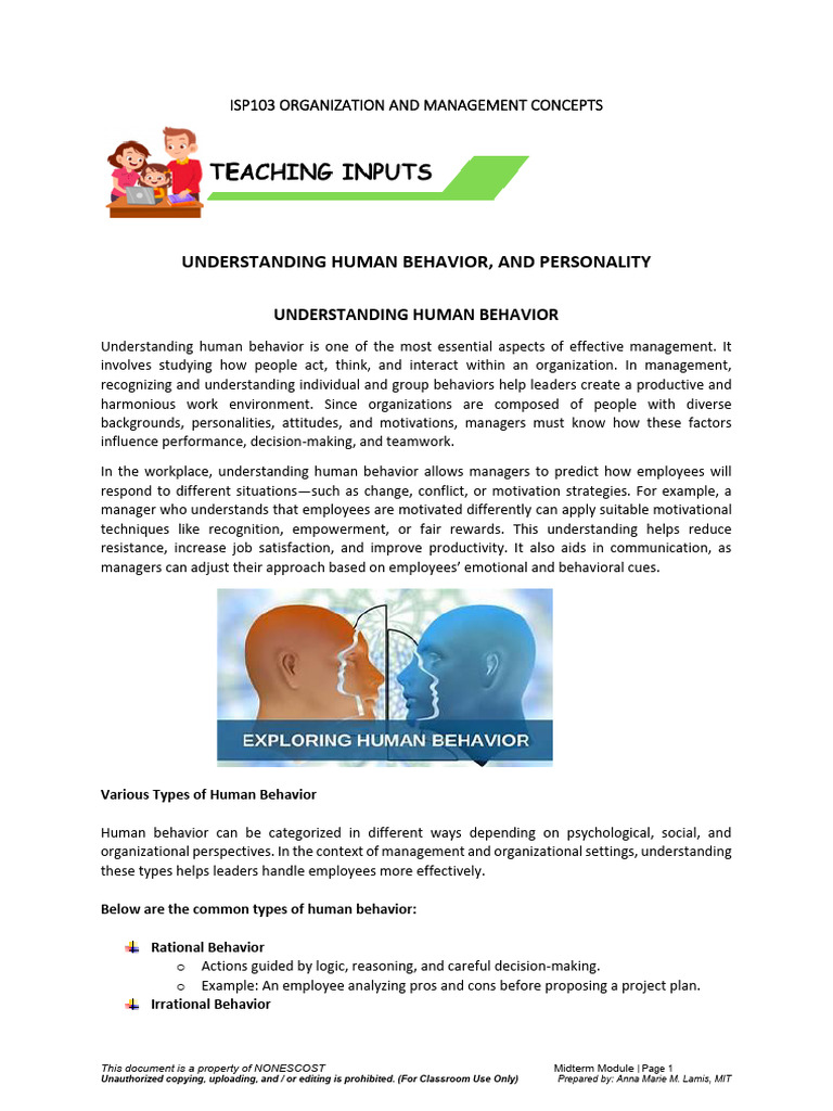 Human Behavior in Management Explained | PDF | Extraversion And ...