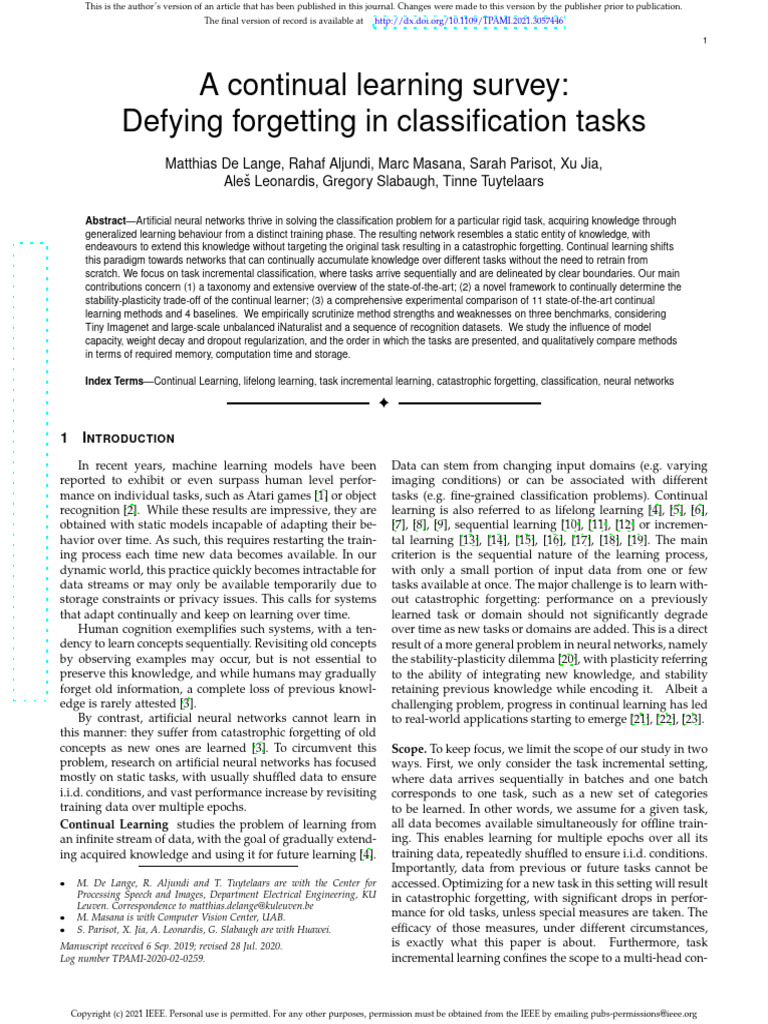 Continual Learning in Classification Tasks | PDF | Cognitive Science ...
