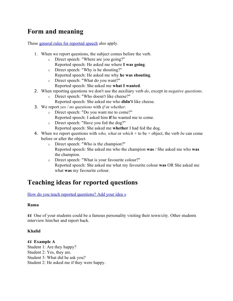 Reported Speech Rules & Teaching Tips | PDF