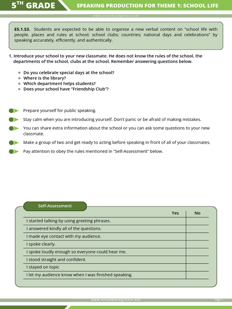 5th Grade Speaking Production 2-1755768007-2808 | PDF