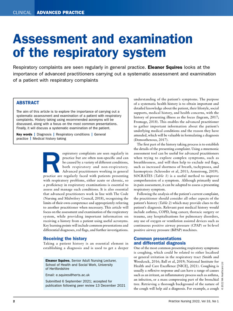 Respiratory System Assessment Guide | PDF | Cough | Asthma