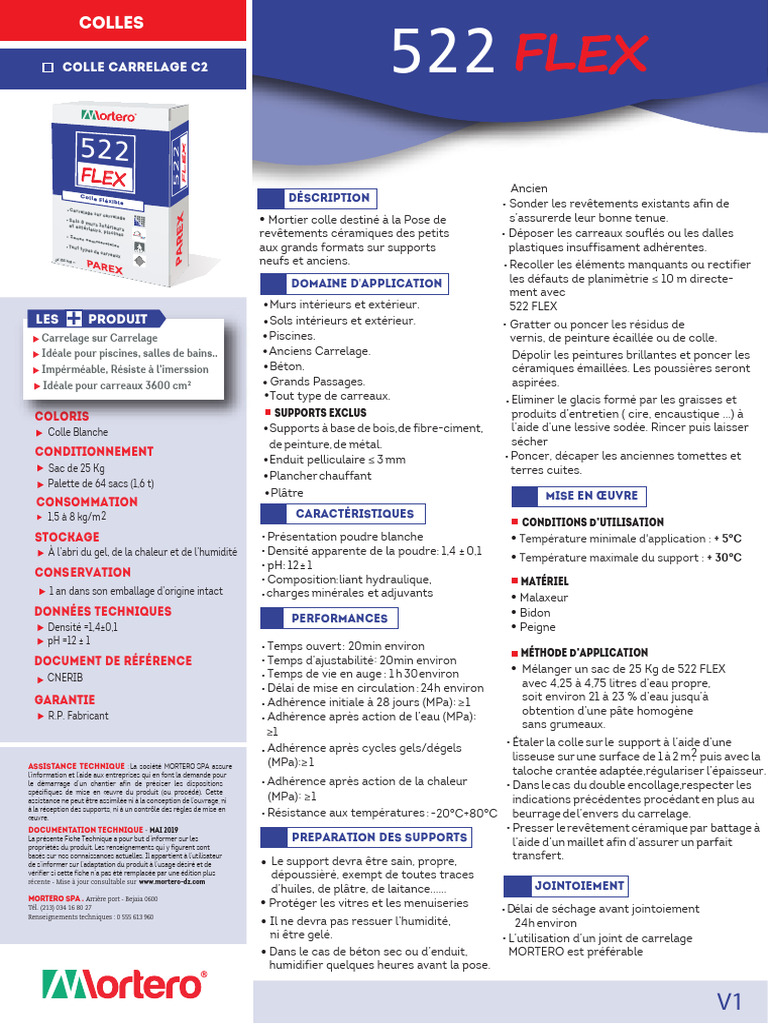 Colle Carrelage 522 FLEX : Guide Technique | PDF | Matériaux