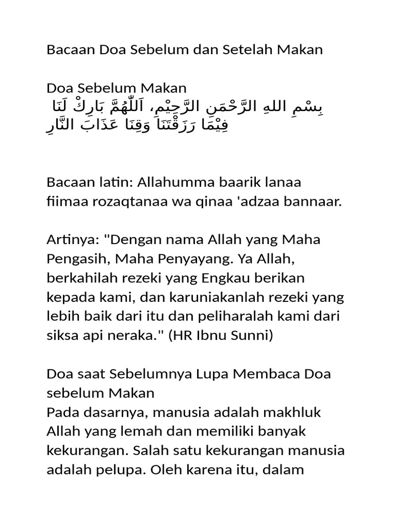Doa Sebelum dan Sesudah Makan | PDF