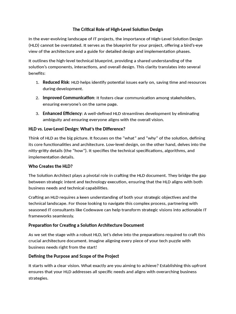 Importance of High-Level Solution Design | PDF
