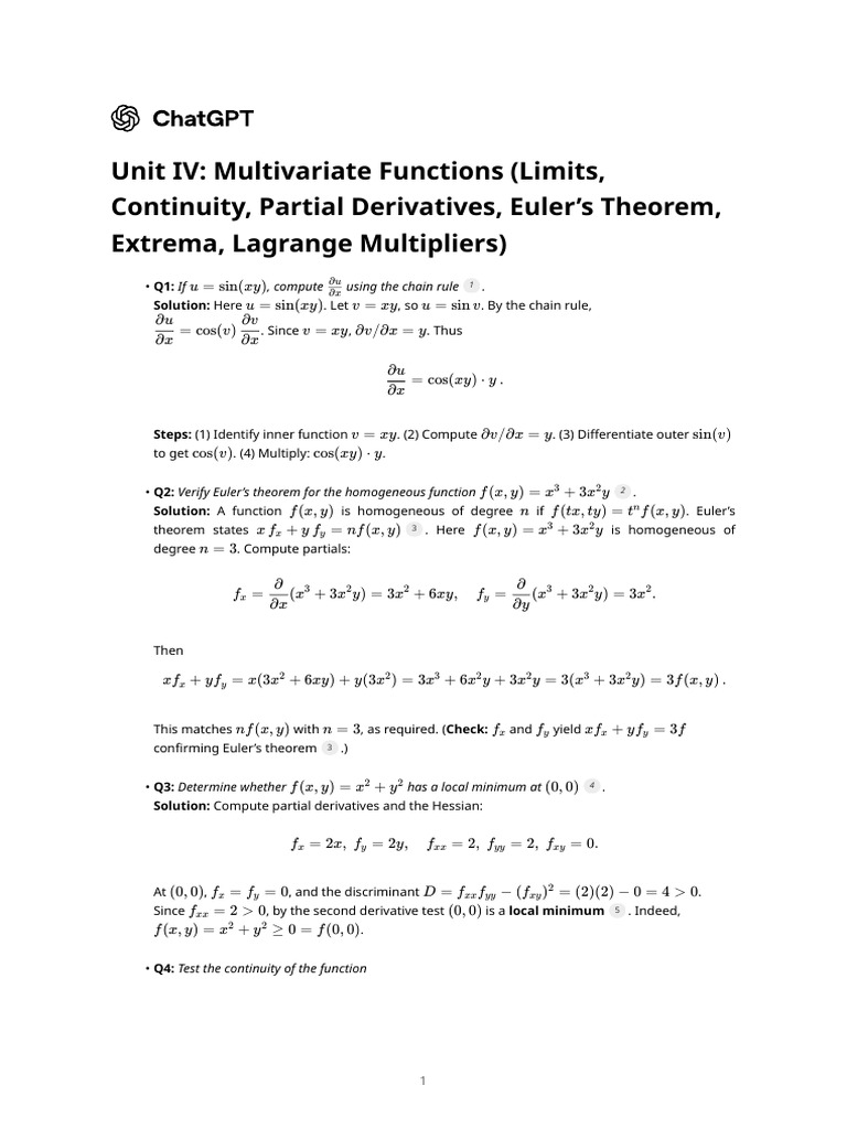 Multivariate Functions: Limits & Derivatives | PDF | Analysis ...