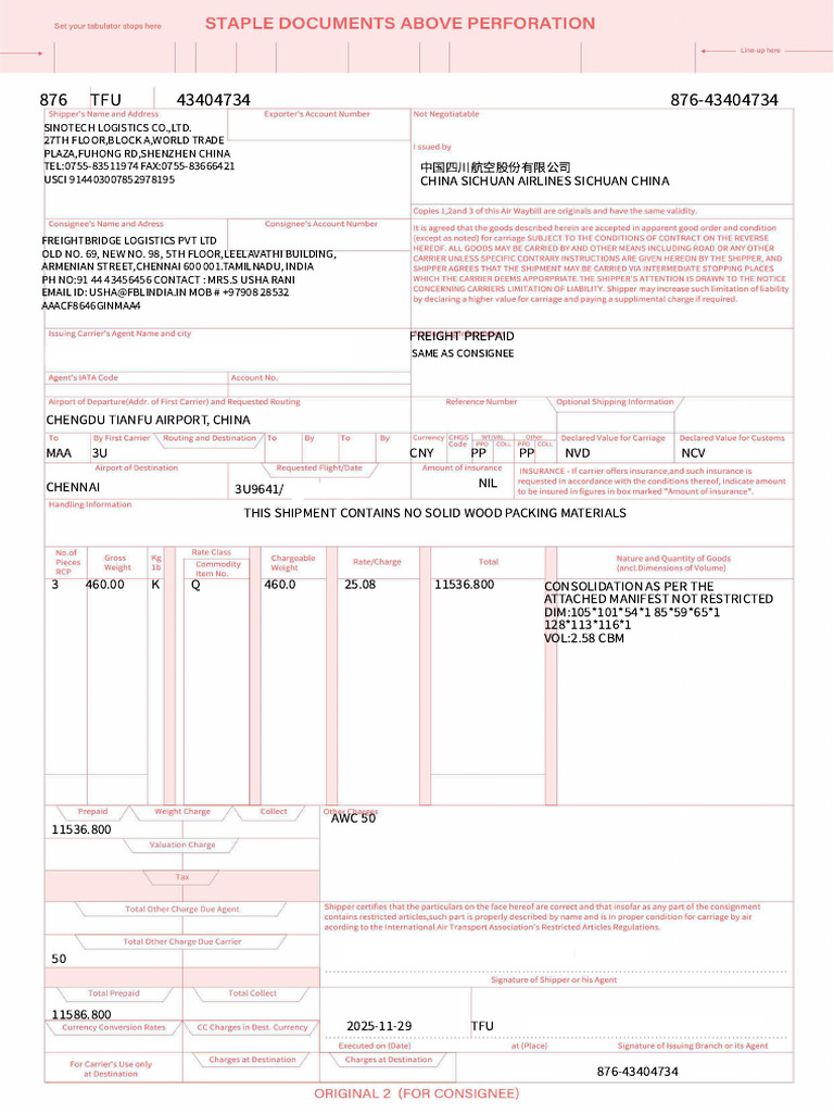 876-43404734 MAWB | PDF
