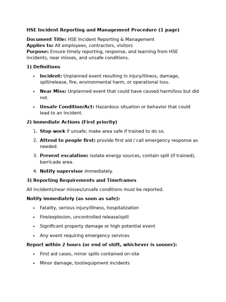 HSE Incident Reporting and Management Procedure | PDF | Emergency ...