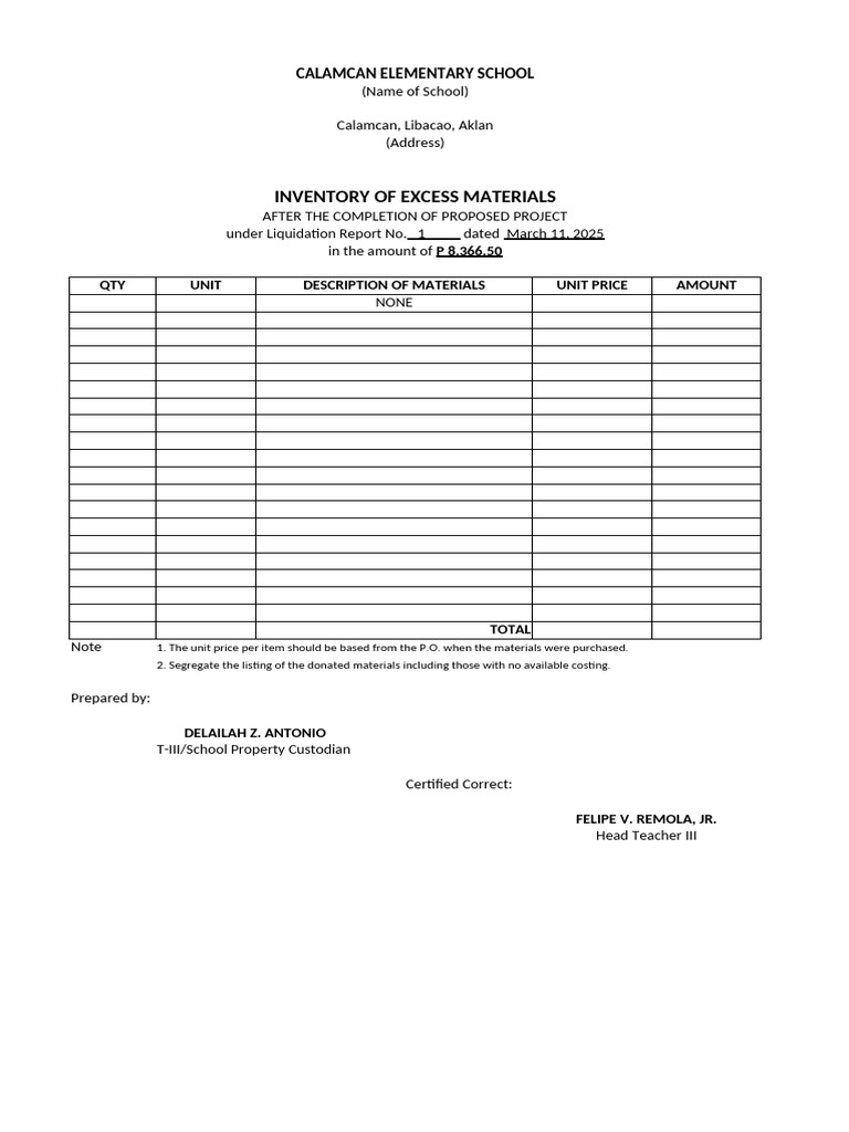Inventory of Excess School Materials | PDF | Financial Economics ...