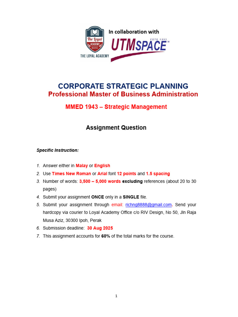 Strategic Management Assignment Guide | PDF | Swot Analysis | Business