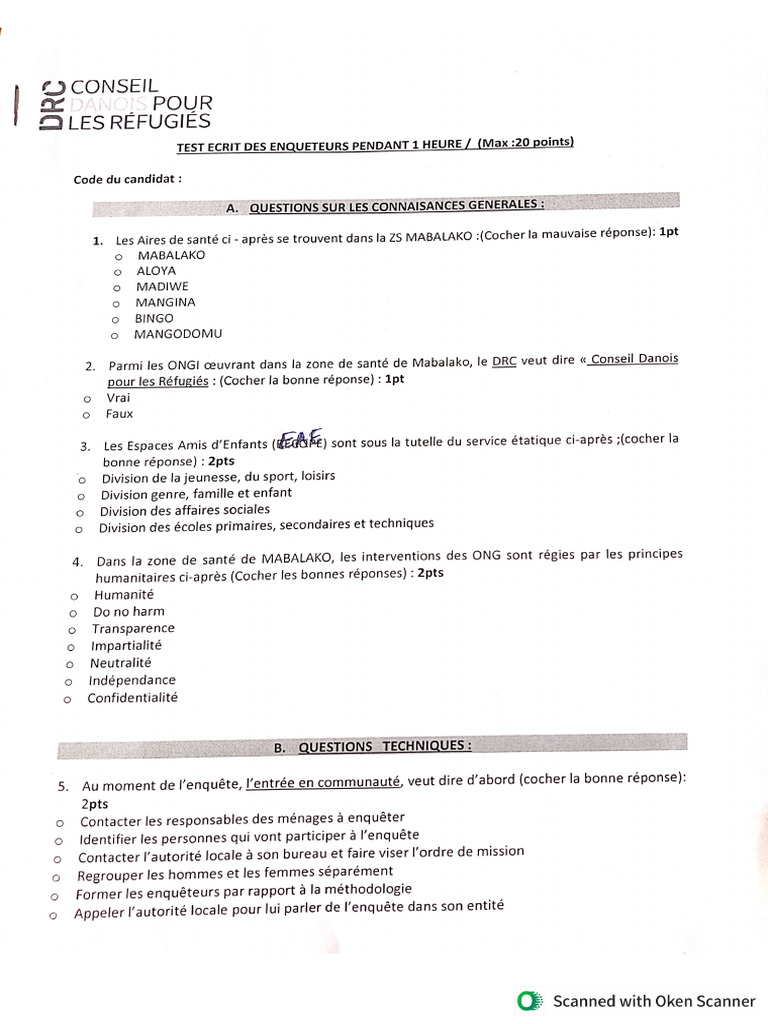 Test Enq Mabalalko2 DRC 1 | PDF