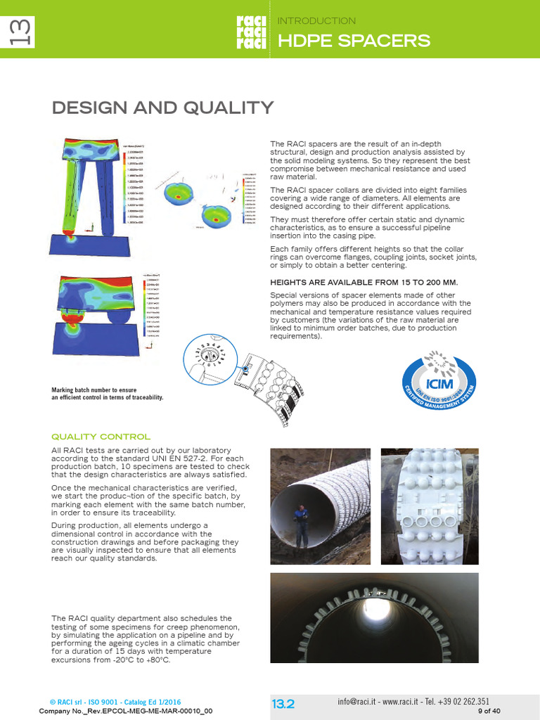 RACI HDPE Spacers Selection Guide | PDF | Pipe (Fluid Conveyance ...