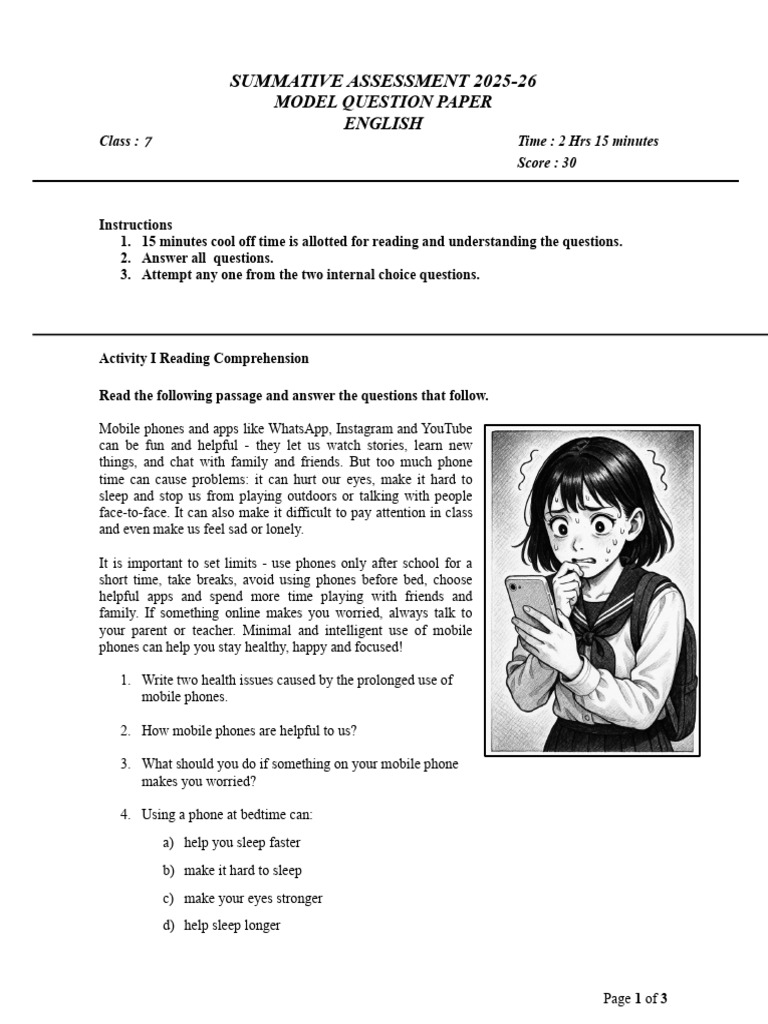 Class 7 English Summative Assessment 2025-26 | PDF