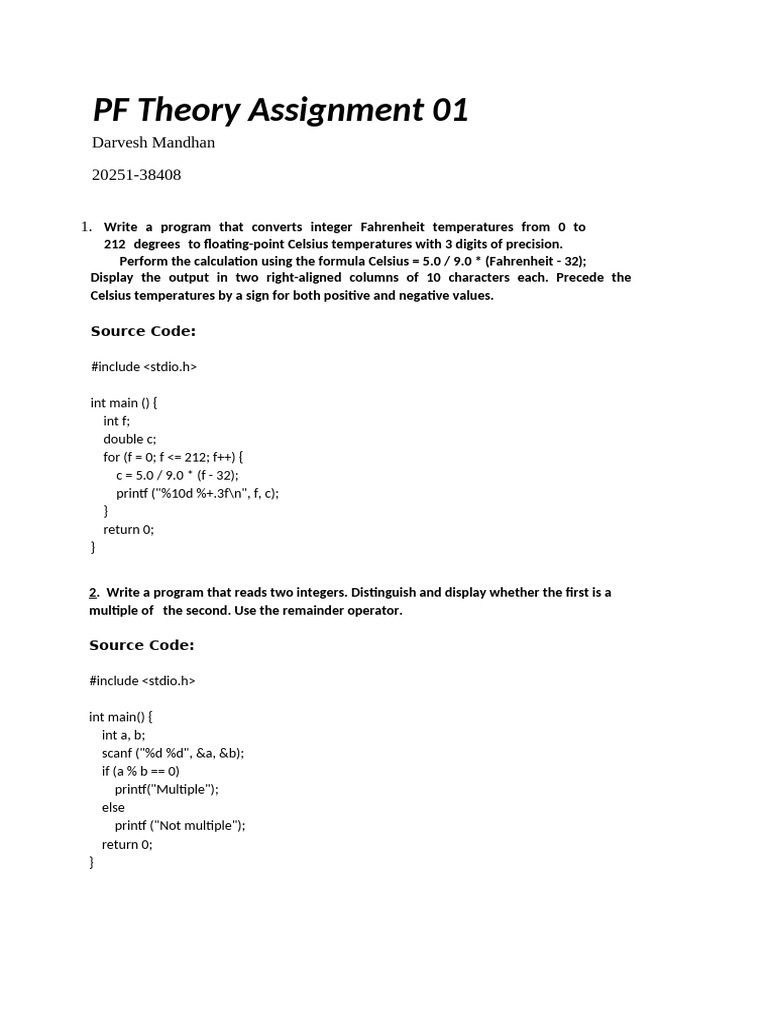 PF Assignment 01 | PDF
