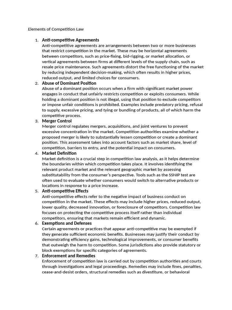 Key Elements of Competition Law | PDF | Competition Law | Competition