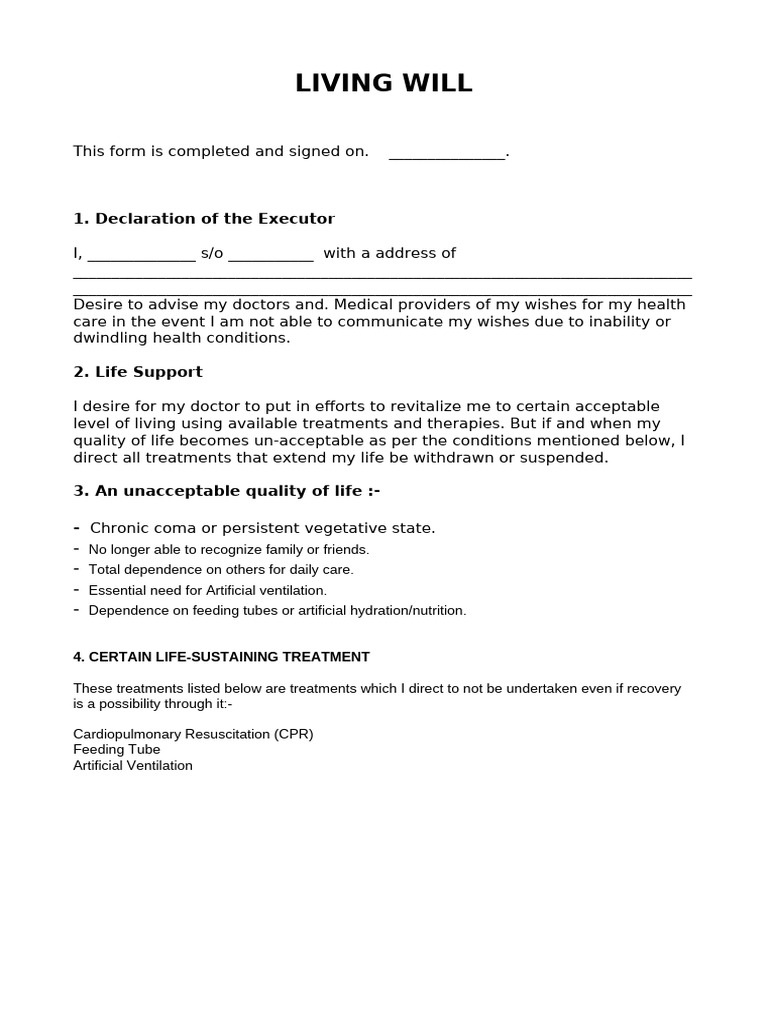 Living Will Template and Guidelines | PDF