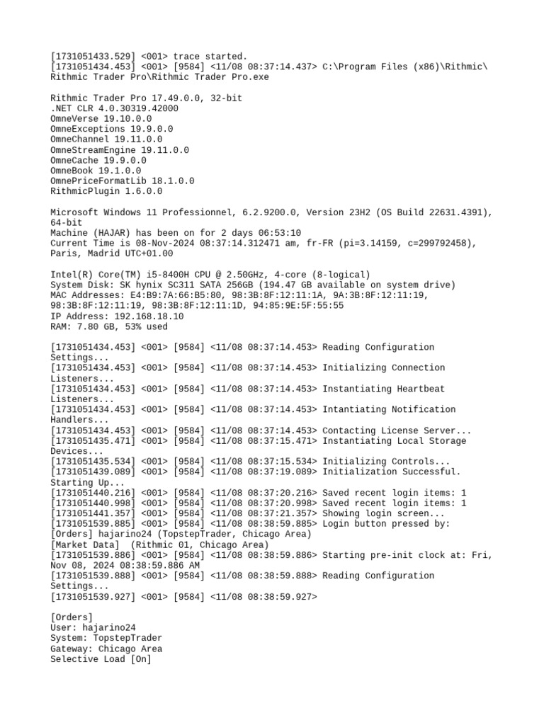 Rithmic Trader Pro Initialization Log | PDF | 64 Bit Computing ...