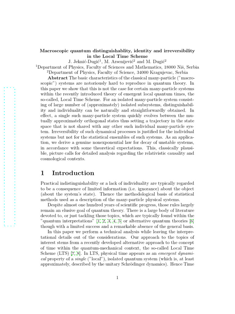 Macroscopic Quantum Distinguishablity, Identity and Irreversibility in ...