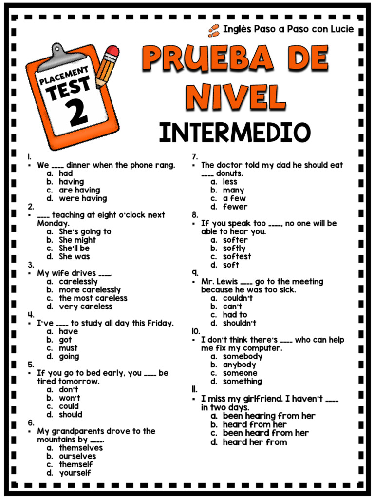 Placement Test Intermediate 1 | PDF