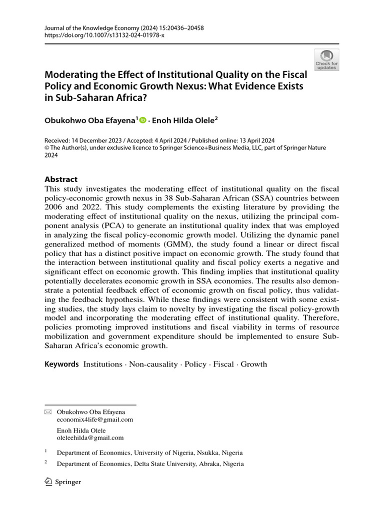Institutional Quality and Economic Growth in SSA | PDF | Fiscal Policy ...