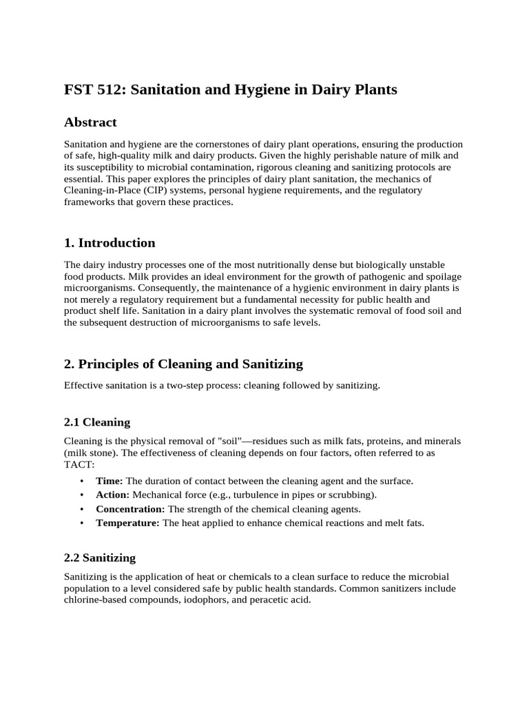 Dairy Plant Sanitation & Hygiene Guide | PDF | Hygiene | Food Safety