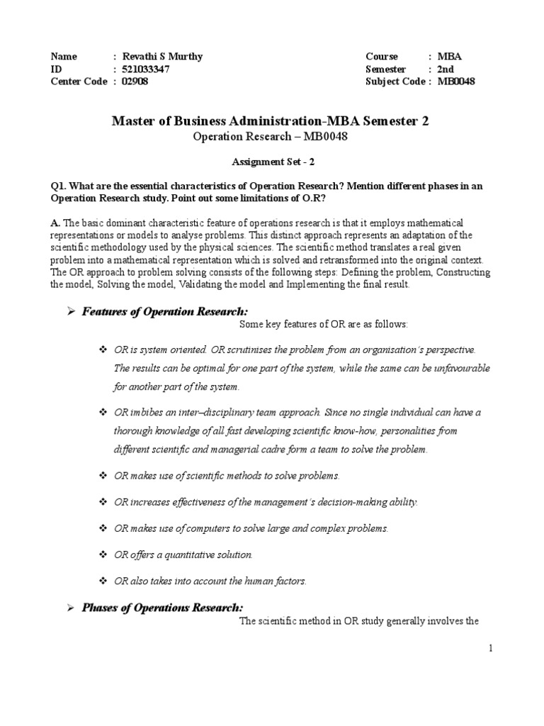Operation Research Characteristics and Phases | PDF | Game Theory | Science