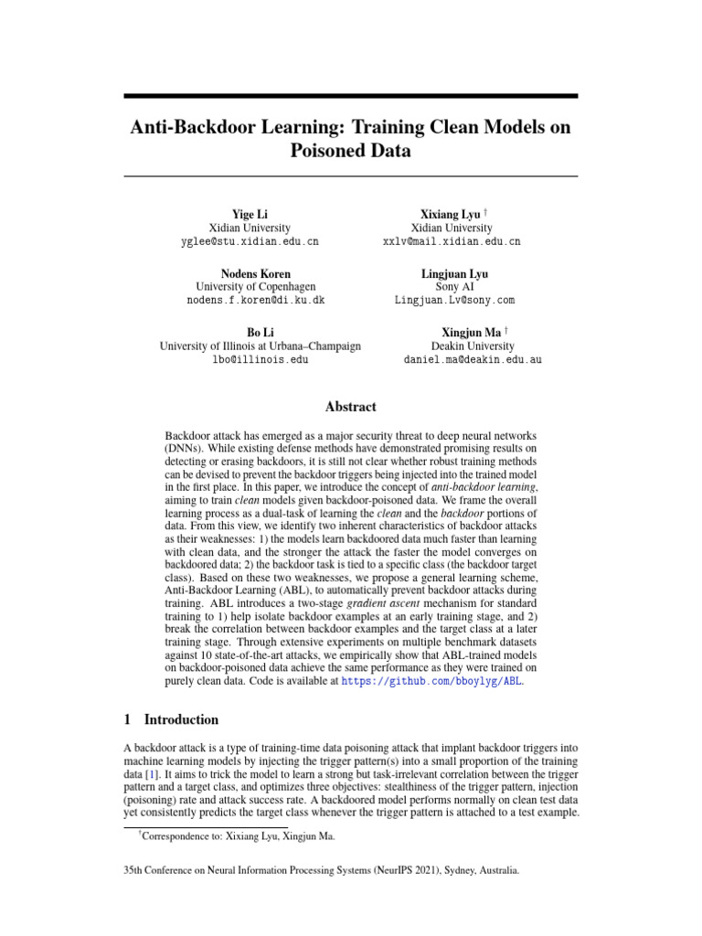 Anti-Backdoor Learning for Clean Models | PDF | Deep Learning | Machine ...
