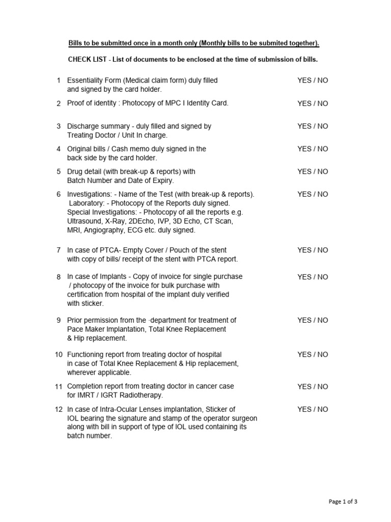 Medical Claim Submission Checklist | PDF | Percutaneous Coronary ...