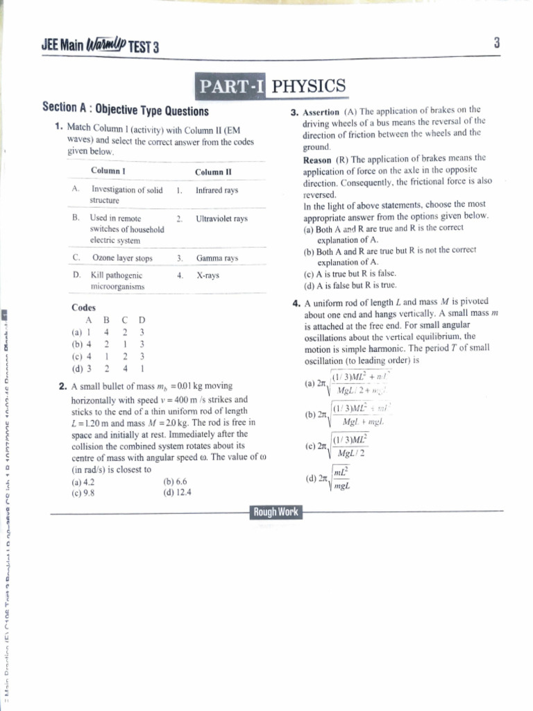 JEE Main Physics Test 3 Questions | PDF | Electron | Electronvolt