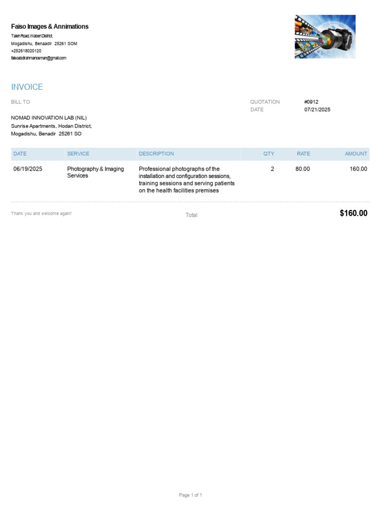 Photography Services Quotation Invoice | PDF