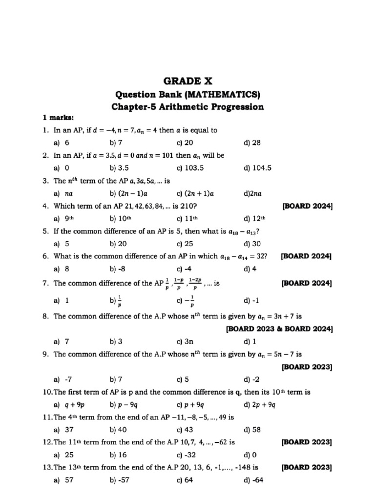 Arithmetic Progression Question Bank | PDF | Elementary Mathematics ...