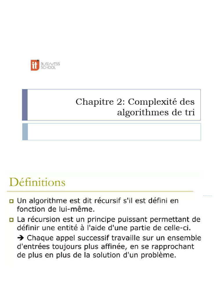 Complexité des algorithmes de tri et récursivité | PDF