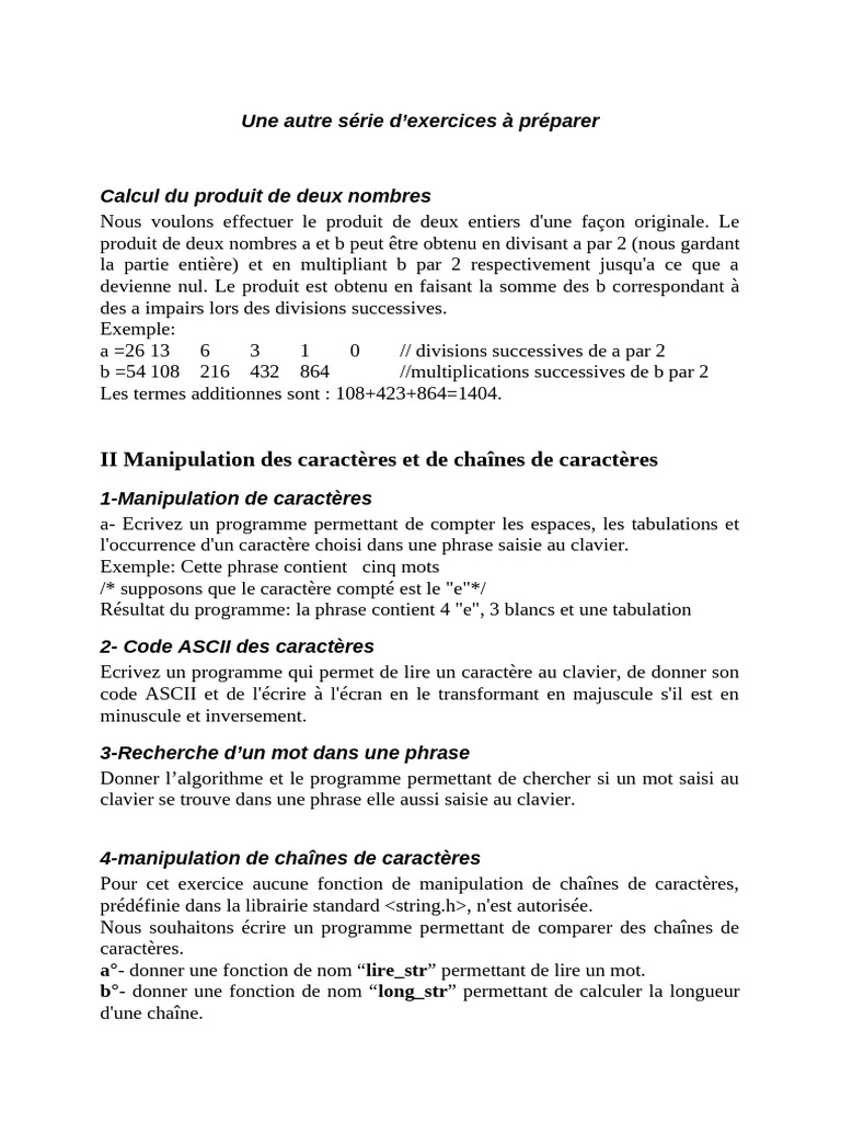 Exercices de programmation en C | PDF | Clavier d'ordinateur | Informatique