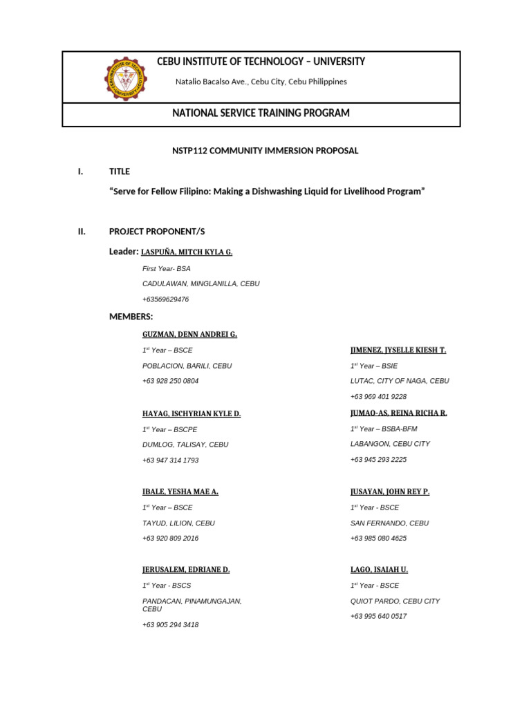 Nstp112 Community Immersion Proposal | PDF | Community | Economies