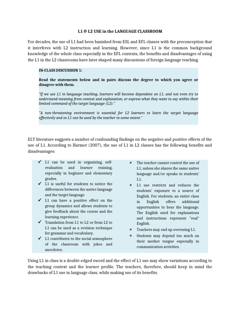 Observation Task 4 - Use of L1 and L2 | PDF | Second Language | English ...