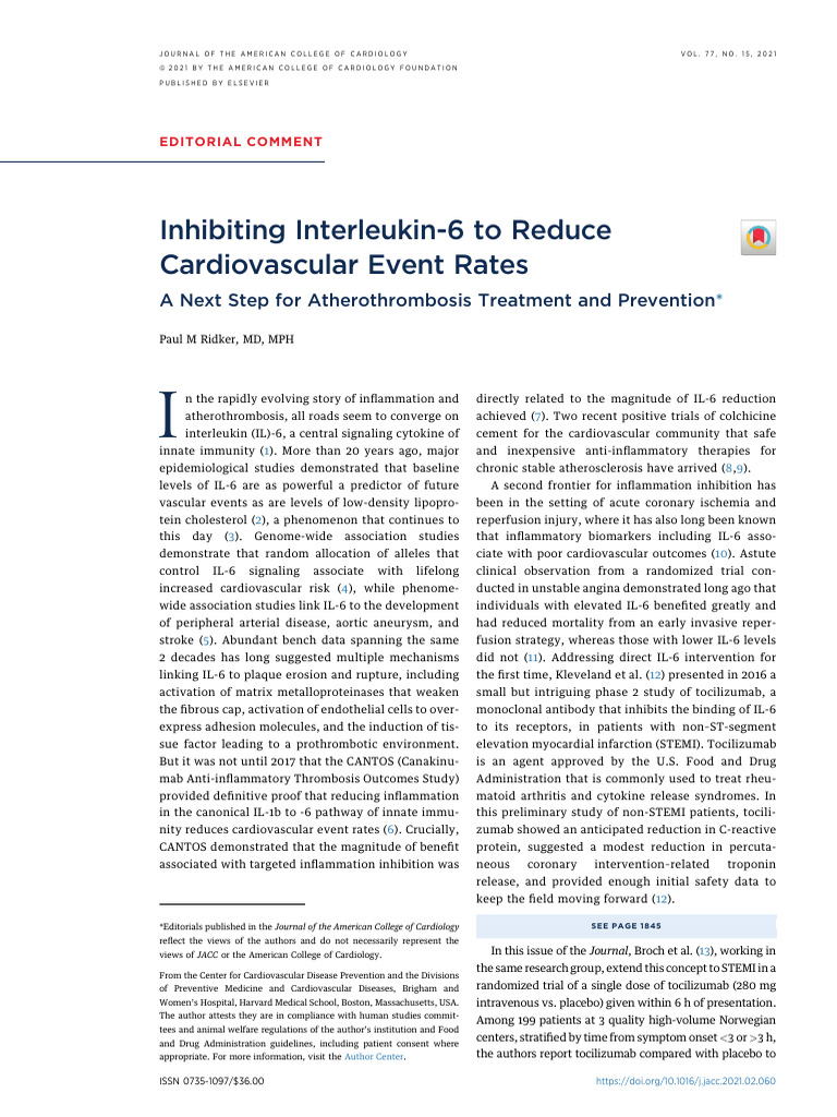 Inhibiting IL-6 to Lower Cardiovascular Risk | PDF | Interleukin 6 ...