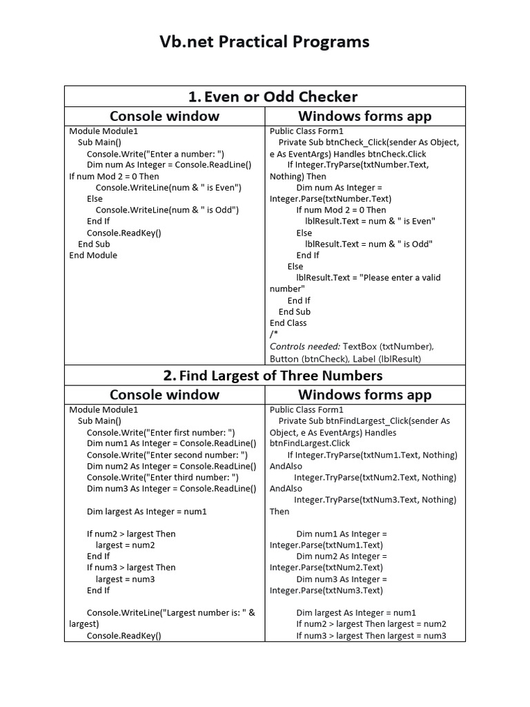 VB - Net Practical Programs | PDF | Discrete Mathematics | Number Theory