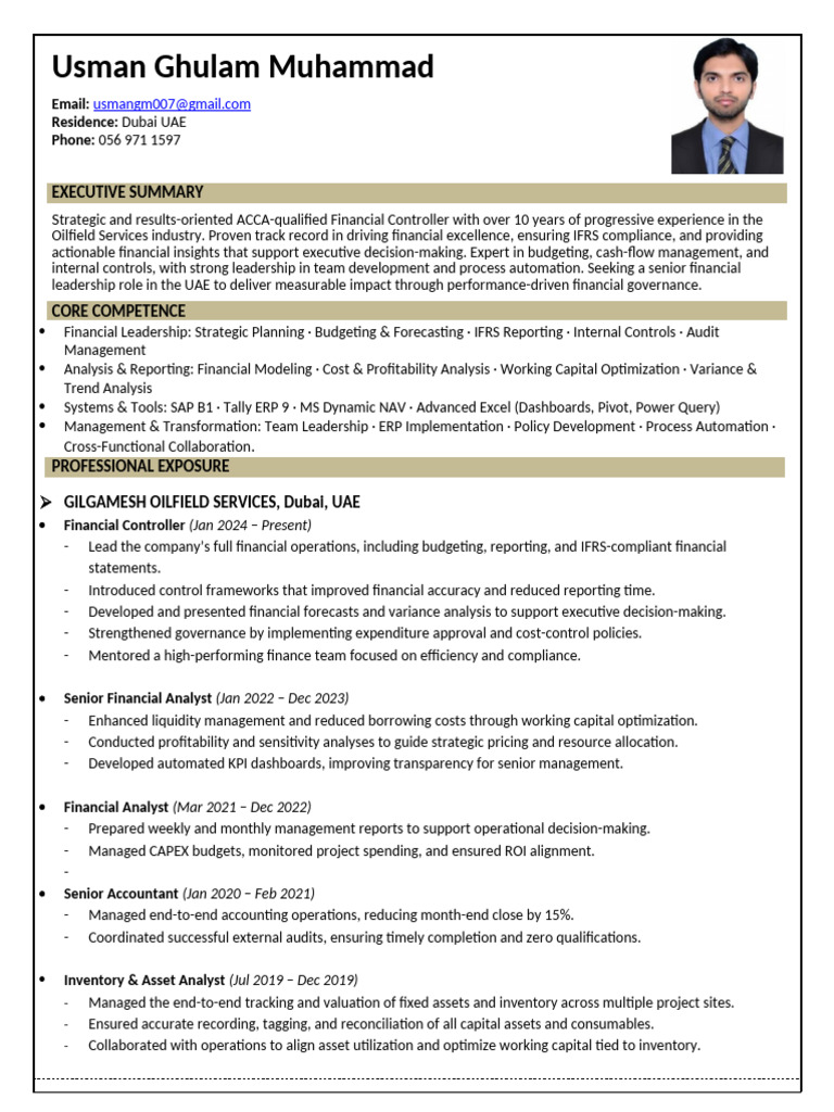 ACCA Financial Controller Profile | PDF | Inventory | Audit