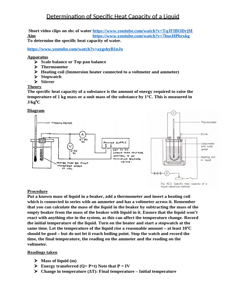 Specific Heat Capacity of Water Experiment | PDF | Heat | Temperature