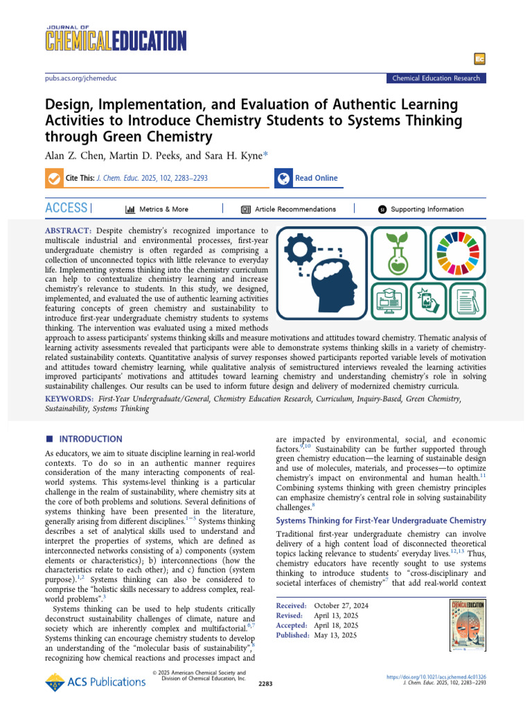 Systems Thinking in Green Chemistry Education | PDF | System | Learning