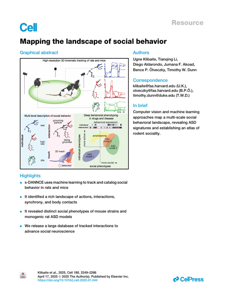 Mapping The Landscape of Social Behavior 2025 Cell | PDF | Autism | 3 D ...