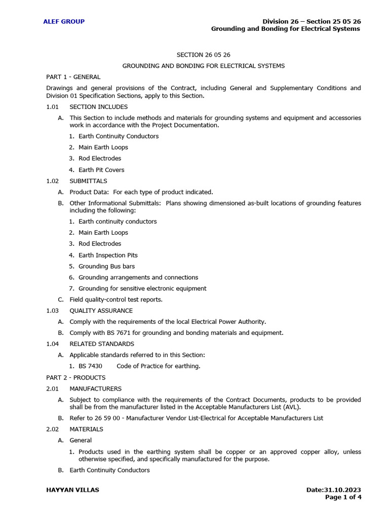 26 05 26 - Grounding and Bonding for Electrical Systems | PDF ...
