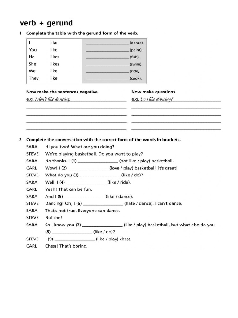 Worksheet Like Gerund | PDF