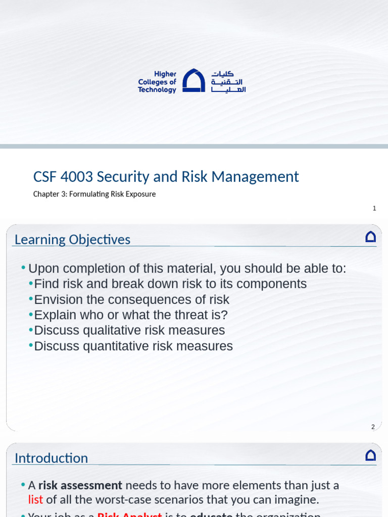 CH3 Formulating Risk Exposure CLO3 | PDF | Risk | Computer Security