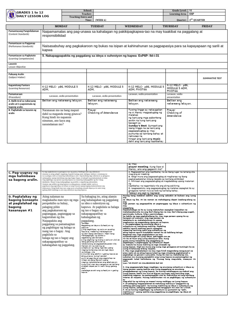 DLL - Esp 6 - Q2 - W6 | PDF